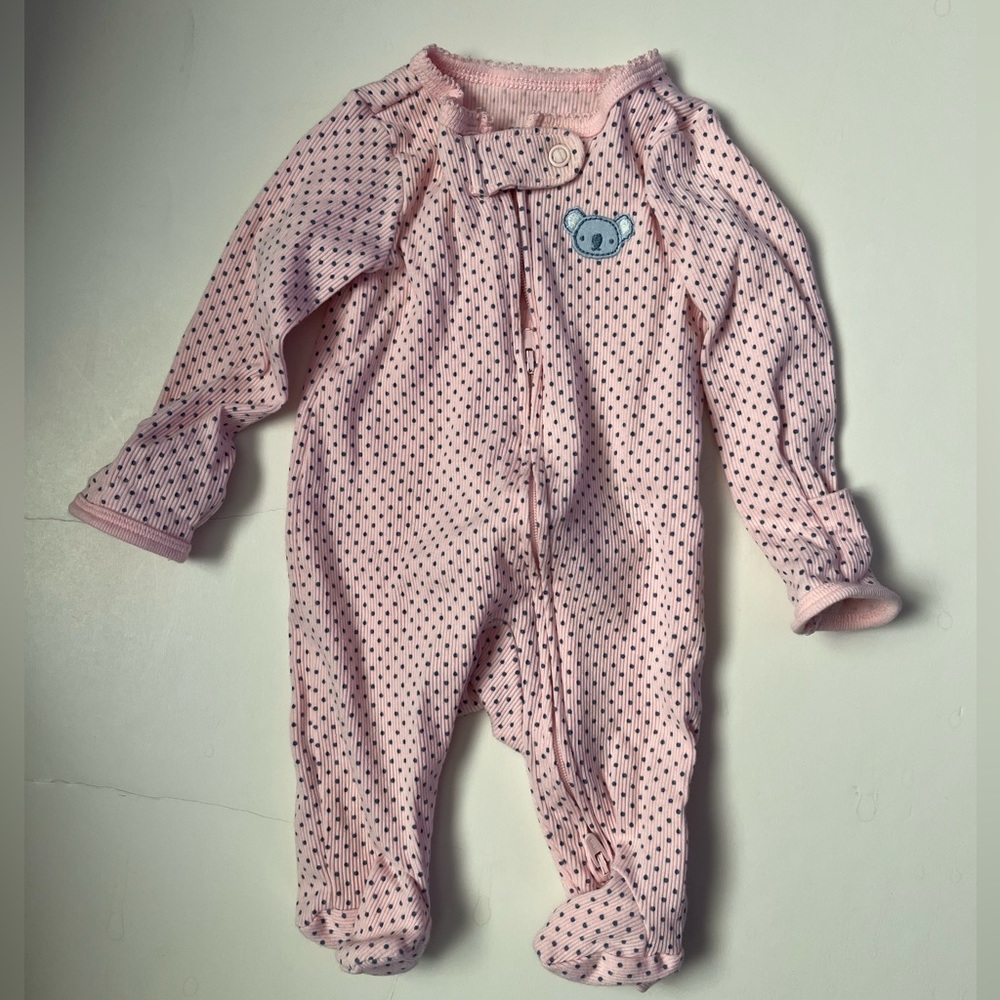 Carter’s pink koala newborn 2 way zip footies